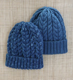 藍染のケーブル編みニット帽子 淡藍