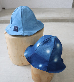 ほたる絞りリバーシブル藍染ハット ベビー、キッズ用 出産祝いにも