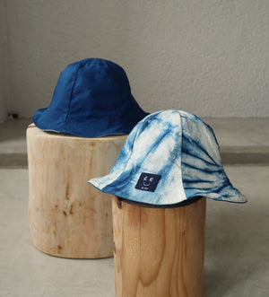 ストライプ絞りリバーシブル藍染ハット ベビー、キッズ用  出産祝いにも